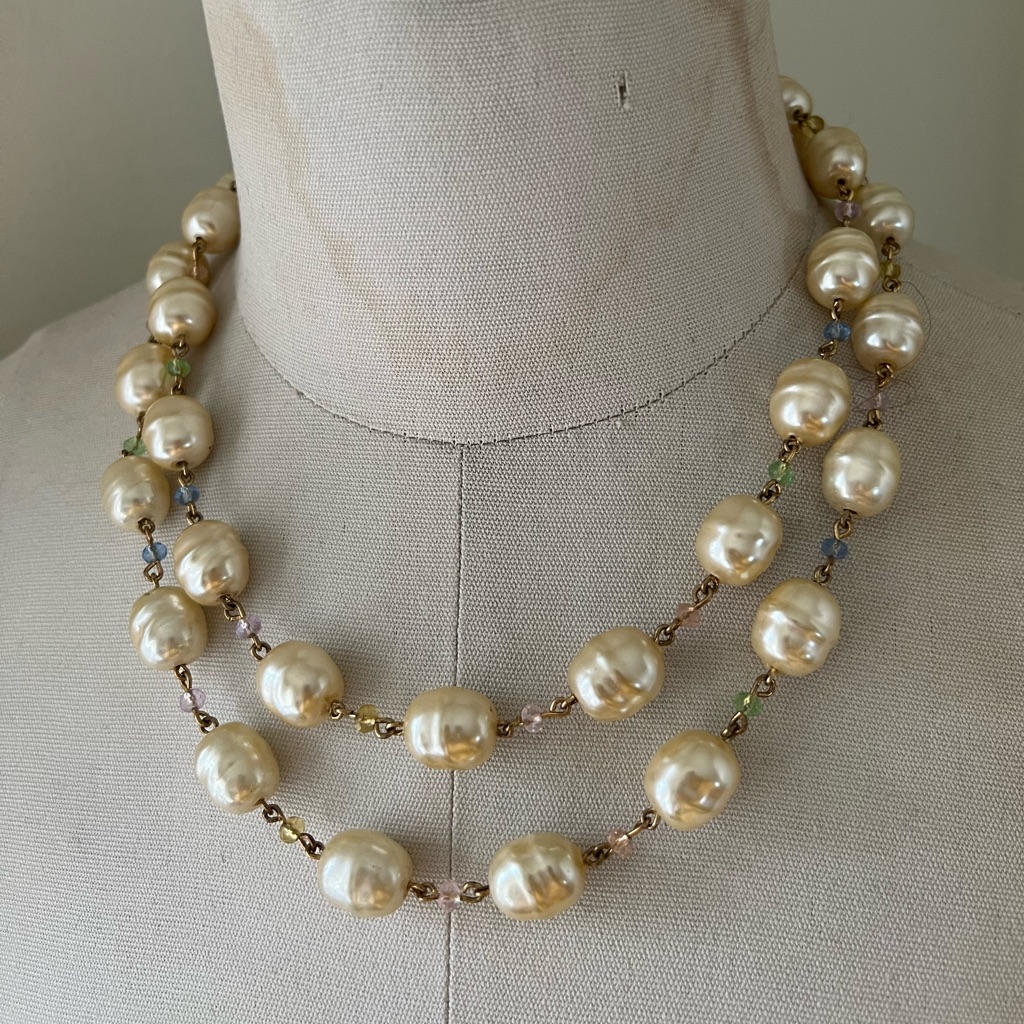 2 Ralph Lauren Rll Freshwater Pearl Necklaces With Pastel Swarovski Crystals 57$